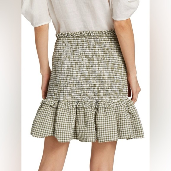 New! Veronica Beard Aloya Gingham Smocked Olive Ruffle Mini Skirt 🌻Large NWT - Picture 8 of 15